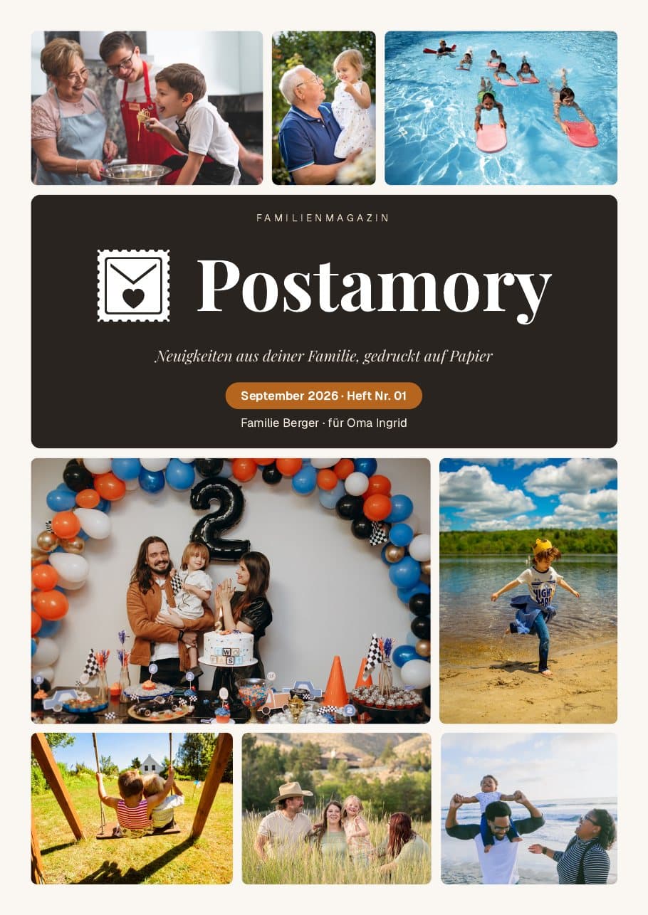 Titelseite eines Postamory-Beispielmagazins