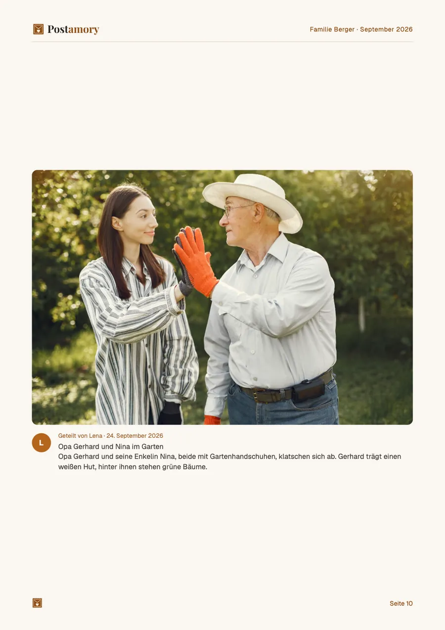 Seite 10: Opa Gerhard und Nina im Garten